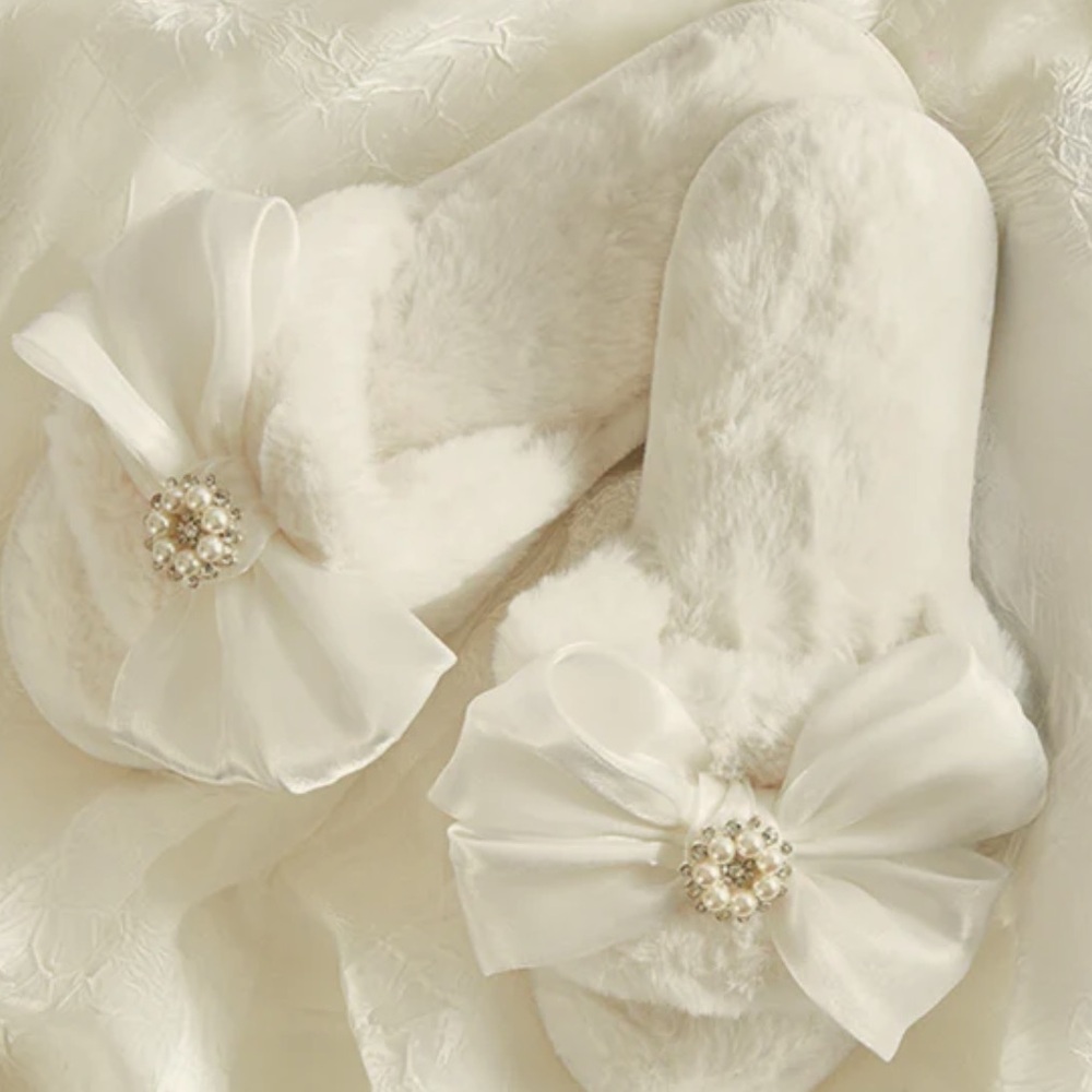Bella Sleep Plush Slippers with White Bow